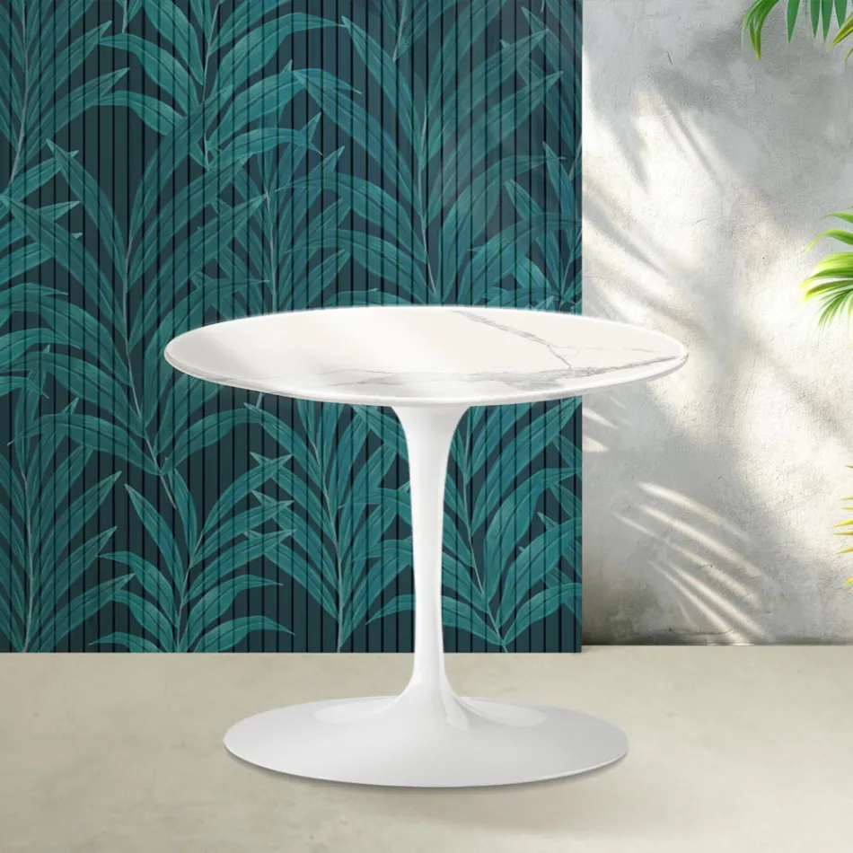Saarinen Tulip sofabord H 39 cm i blank Statuario Florim keramik - Skarlagenrød Viadurini