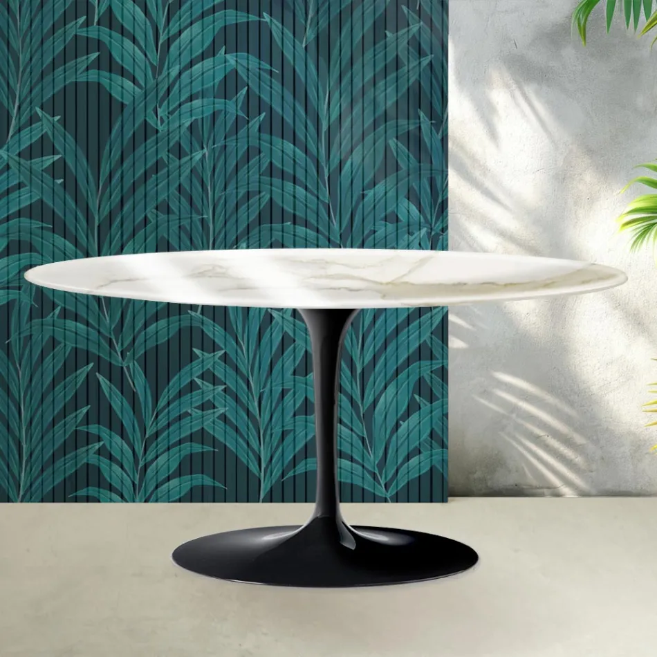 Saarinen Tulip sofabord H 41 cm i blank Florim Calacatta guld keramik - skarlagenrød Viadurini