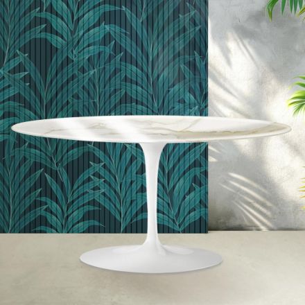 Saarinen Tulip sofabord H 41 cm i blank Florim Calacatta guld keramik - skarlagenrød Viadurini