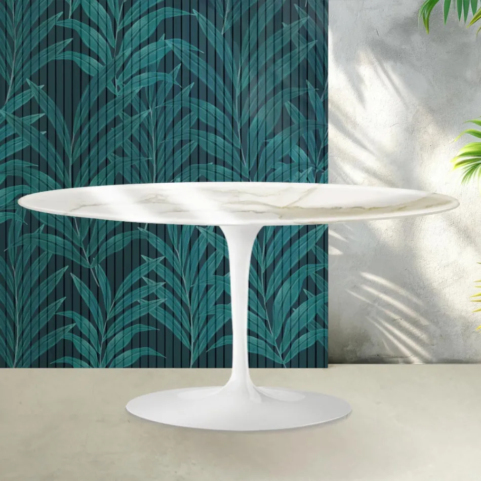 Saarinen Tulip sofabord H 41 cm i blank Florim Calacatta guld keramik - skarlagenrød Viadurini