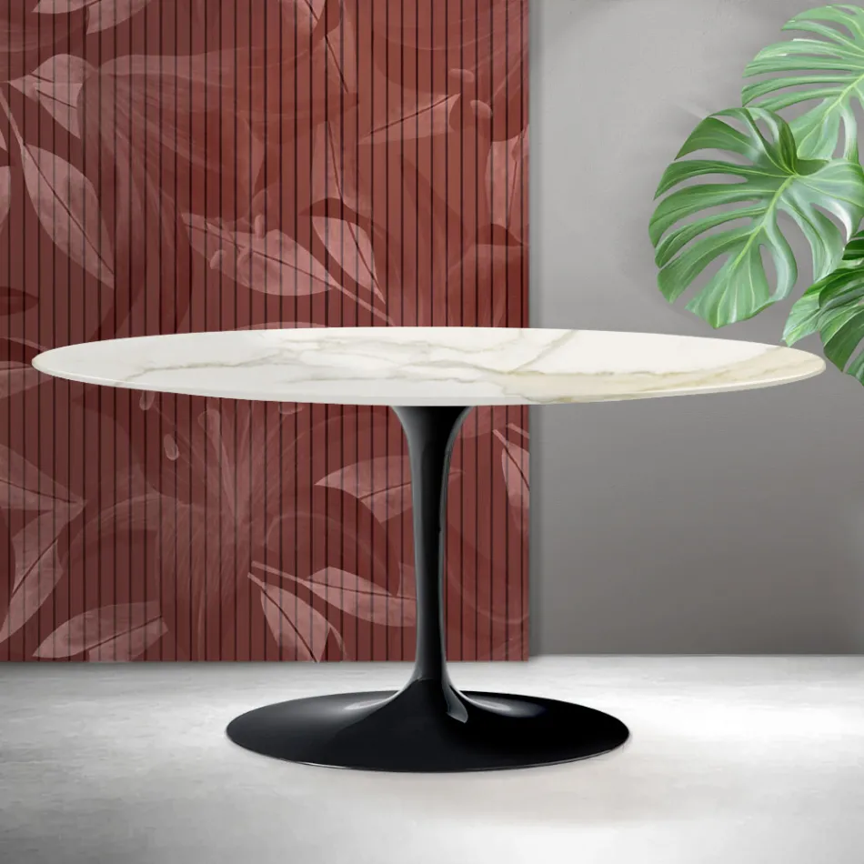 Saarinen Tulip sofabord H 41 cm i Florim Calacatta guld mat keramik - skarlagenrød Viadurini