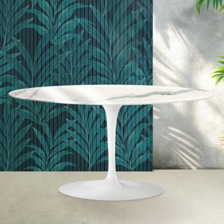 Saarinen Tulip sofabord H 41 cm i blank Statuario Florim keramik - Skarlagenrød Viadurini