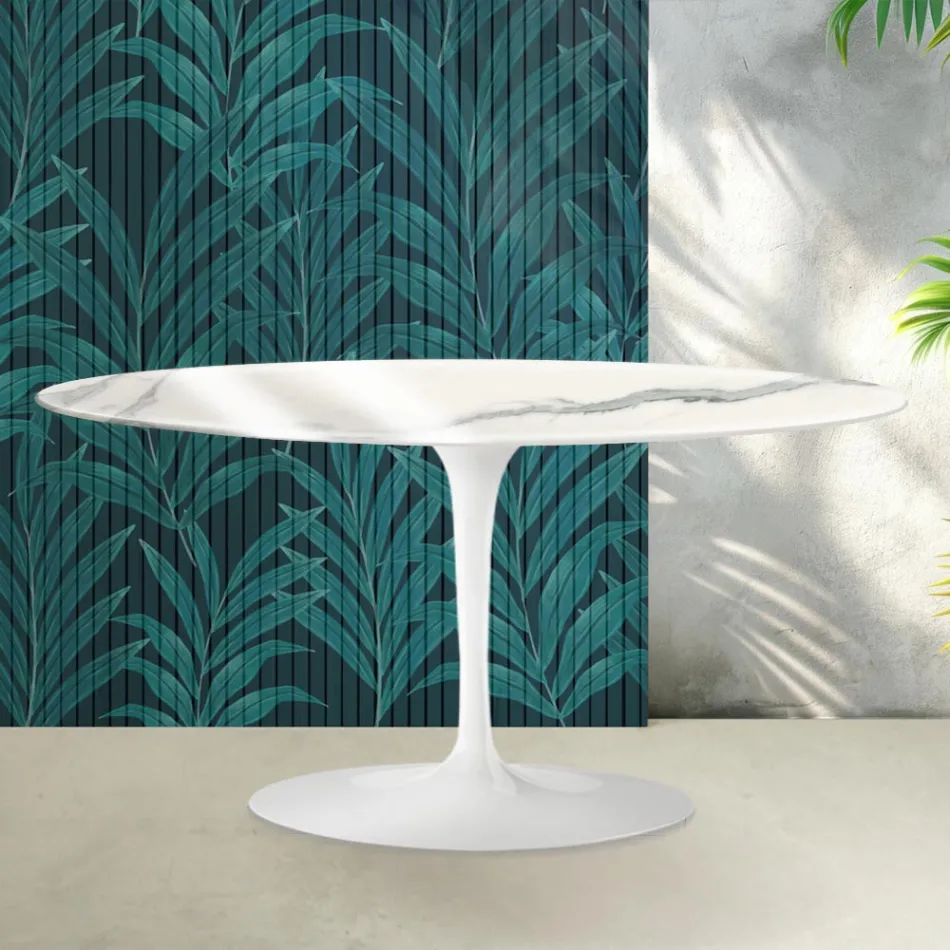 Saarinen Tulip sofabord H 41 cm i blank Statuario Florim keramik - Skarlagenrød Viadurini