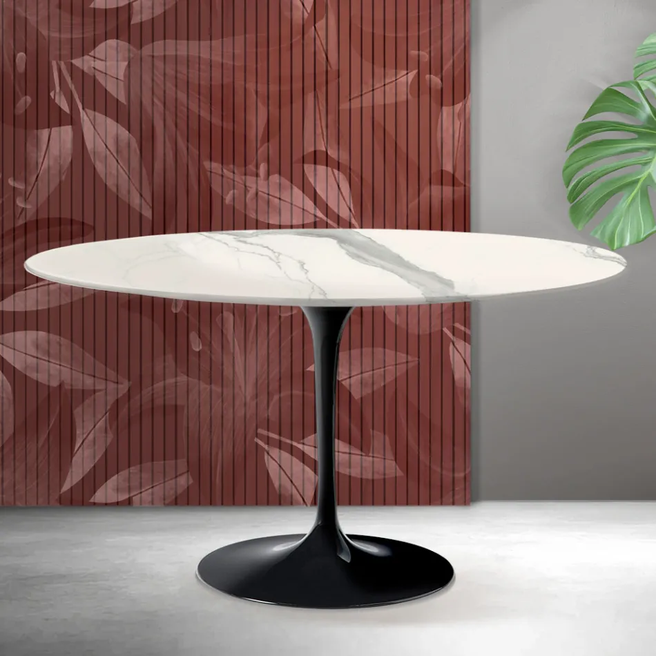 Saarinen Tulip sofabord H 41 cm i Florim Statuario mat keramik - skarlagenrød Viadurini