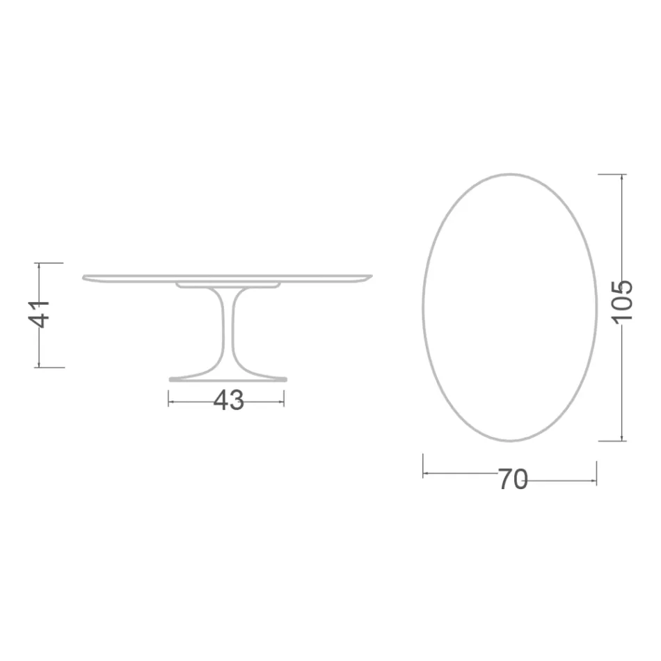 Tulip Saarinen sofabord H 41 med oval plade i hvid flydende laminat Made in Italy - Scarlet Viadurini