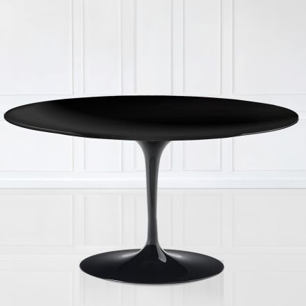 Tulip Saarinen sofabord H 41 med oval plade i sort flydende laminat Made in Italy - Scarlet Viadurini