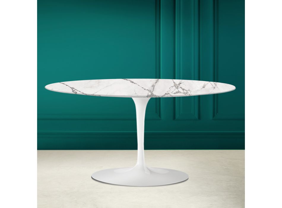 Tulip Saarinen H 41 Oval Sofabord i Invisible Select Keramik Made in Italy - Scarlet Viadurini