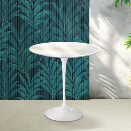 Saarinen Tulip sofabord H 52 cm i Florim Calacatta guldglans keramik - skarlagenrød Viadurini