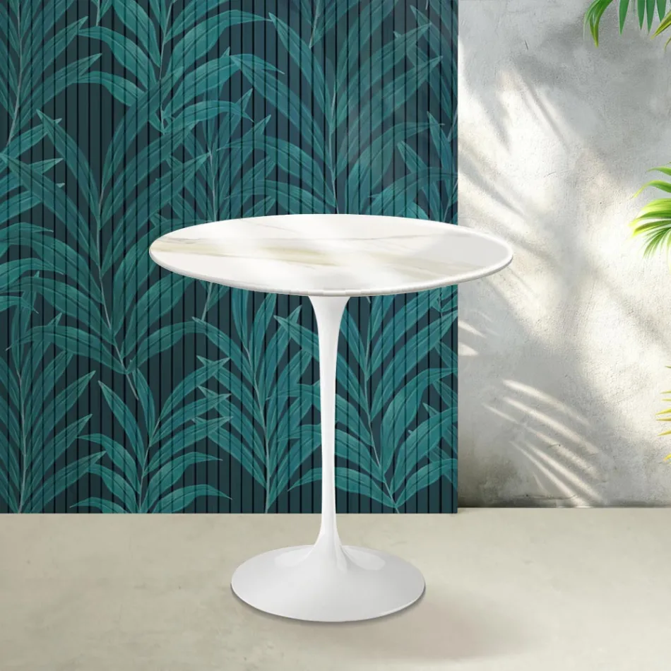 Saarinen Tulip sofabord H 52 cm i Florim Calacatta guldglans keramik - skarlagenrød Viadurini