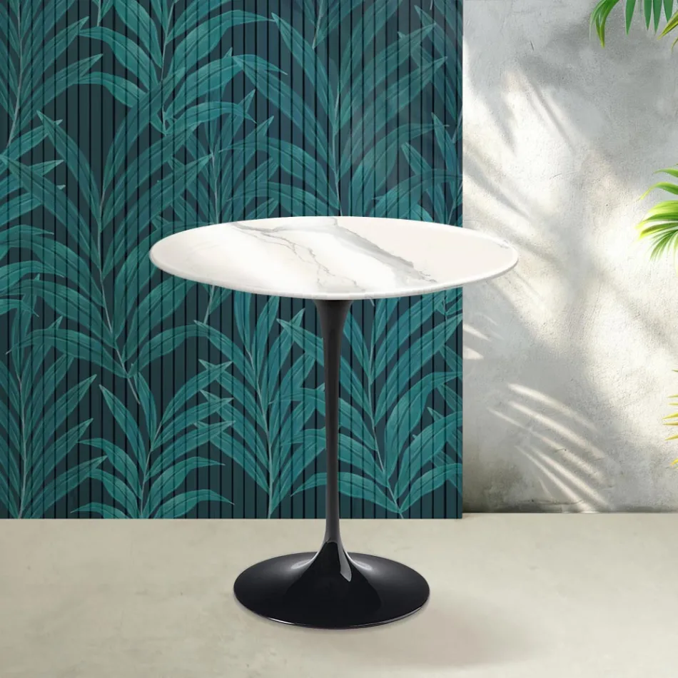 Saarinen Tulip sofabord H 52 cm i blank Statuario Florim keramik - Skarlagenrød Viadurini
