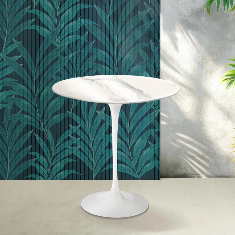 Saarinen Tulip sofabord H 52 cm i blank Statuario Florim keramik - Skarlagenrød Viadurini