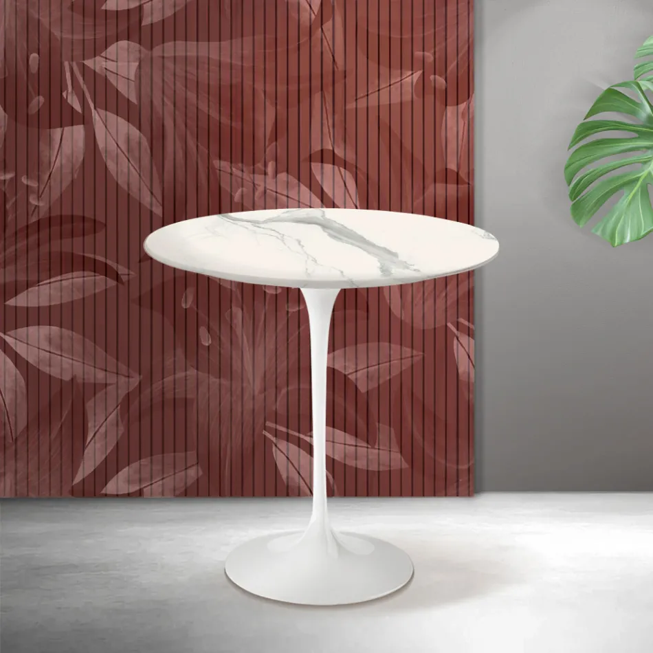 Saarinen Tulip sofabord H 52 cm i Florim Statuario mat keramik - skarlagenrød Viadurini
