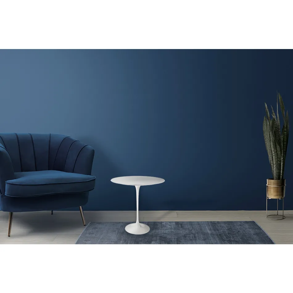 Tulip Saarinen sofabord H 52 med oval plade i hvid flydende laminat Made in Italy - Scarlet Viadurini