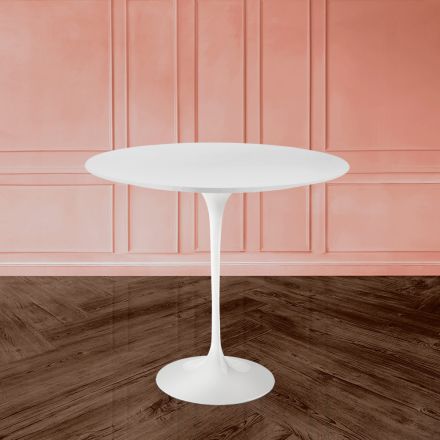 Tulip Saarinen sofabord H 52 med oval plade i hvid flydende laminat Made in Italy - Scarlet Viadurini