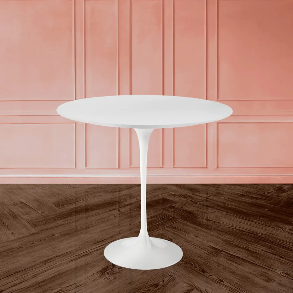 Tulip Saarinen sofabord H 52 med oval plade i hvid flydende laminat Made in Italy - Scarlet Viadurini