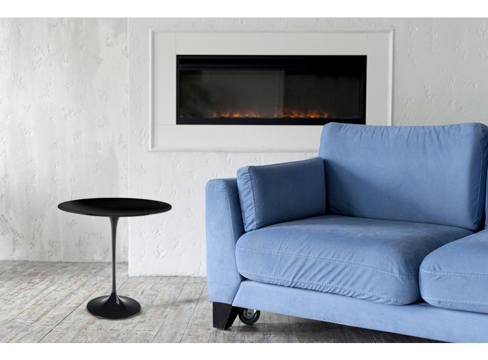 Tulip Saarinen sofabord H 52 med oval plade i sort flydende laminat Made in Italy - Scarlet Viadurini