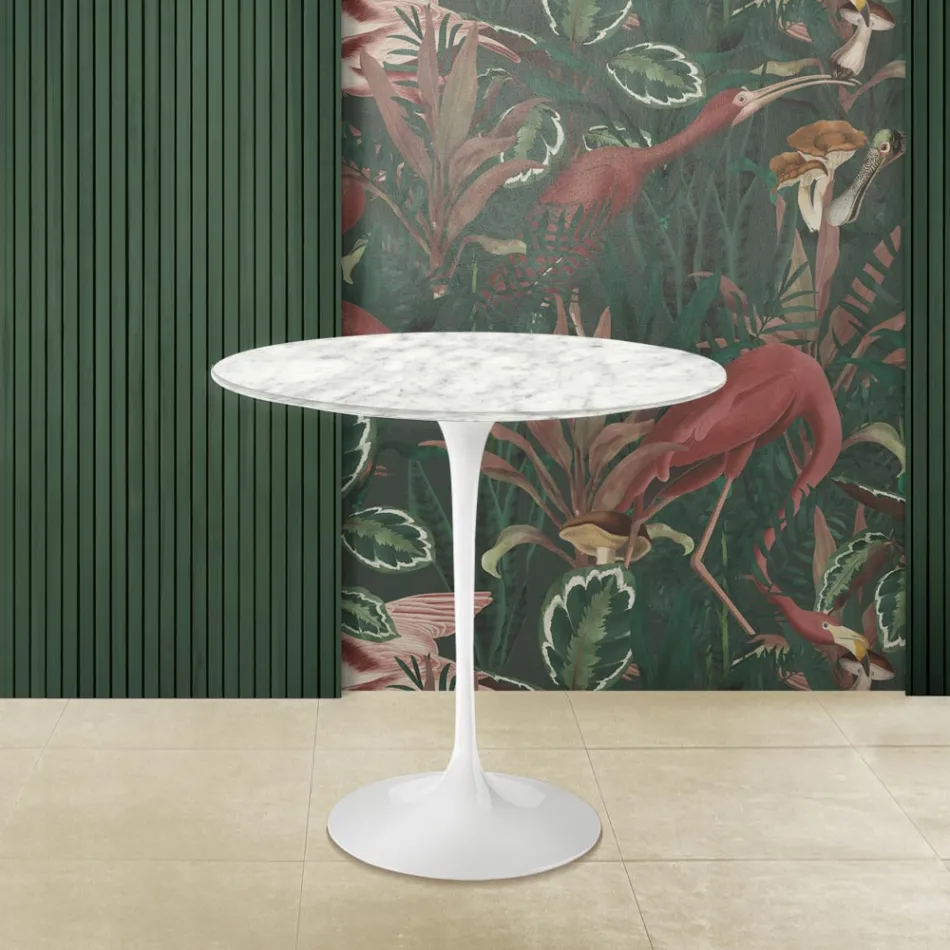 Tulip Saarinen sofabord H 52 med oval Carrara marmorplade lavet i Italien - Scarlet Viadurini