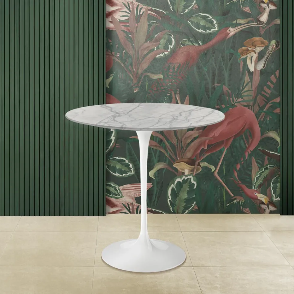Tulip Saarinen H 52 Oval Sofabord i Carrara Statuarietto Marble Made in Italy - Scarlet Viadurini