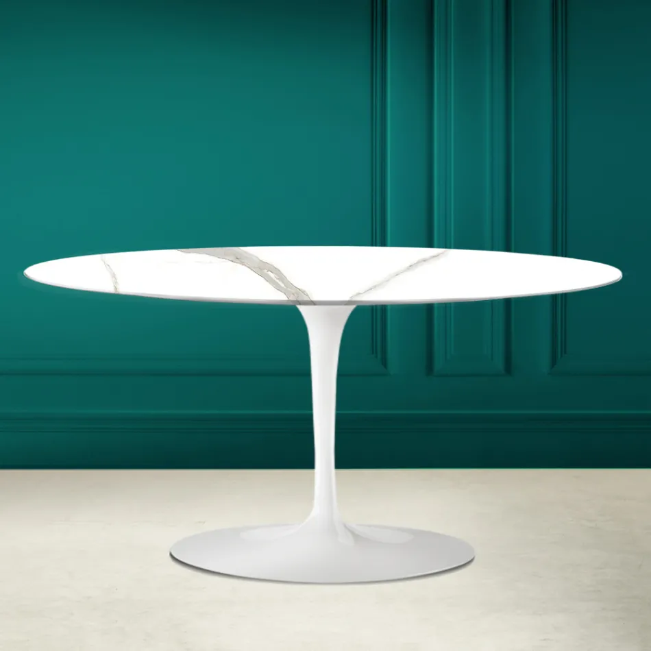 Tulip Saarinen Oval Sofabord H 41 i Calacatta Michelangelo Made in Italy - Scarlet Viadurini