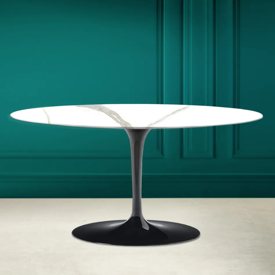 Tulip Saarinen Oval Sofabord H 41 i Calacatta Michelangelo Made in Italy - Scarlet Viadurini