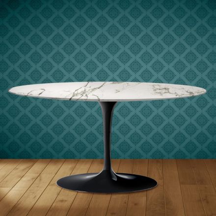 Saarinen Tulip sofabord, ovalt, H 41 cm, Aura 22 keramik, fremstillet i Italien - skarlagenrød Viadurini