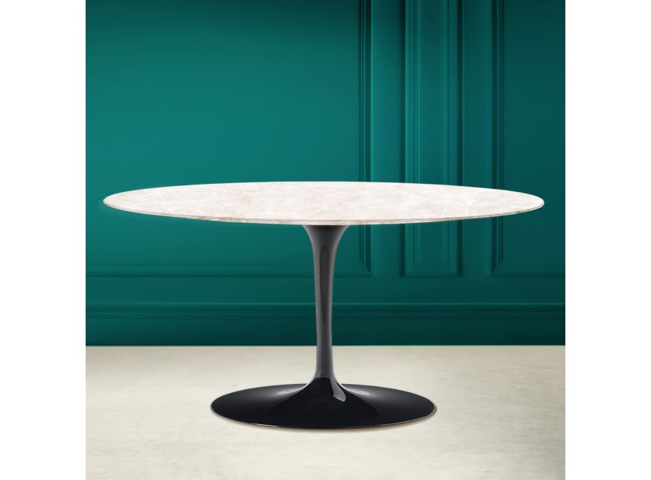 Tulip Saarinen Oval Sofabord H 41 i Diamantcreme Keramik Made in Italy - Scarlet Viadurini