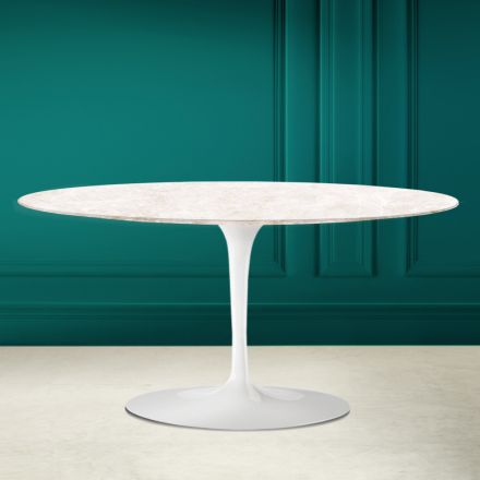 Tulip Saarinen Oval Sofabord H 41 i Diamantcreme Keramik Made in Italy - Scarlet Viadurini