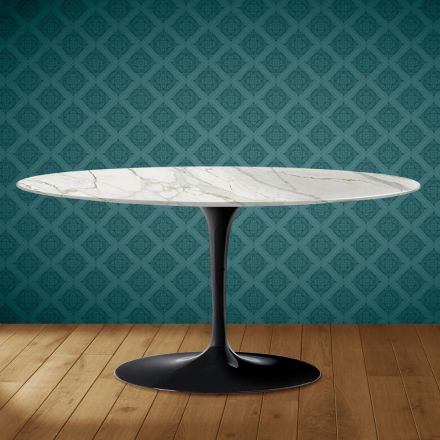 Saarinen Tulip sofabord, ovalt, H 41 cm, blank keramik, fremstillet i Italien - skarlagenrød Viadurini