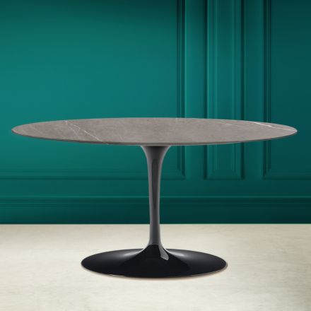 Tulip Saarinen ovalt sofabord H 41 i grå stenkeramik Made in Italy - Scarlet Viadurini