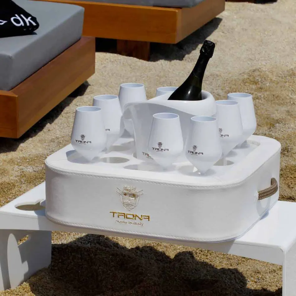 Sofabord - flydende bakke i nautisk miljølæder og Trona plexiglas Viadurini