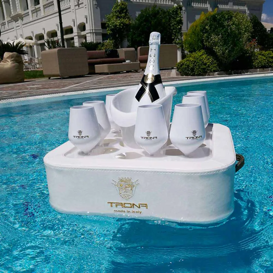 Sofabord - flydende bakke i nautisk miljølæder og Trona plexiglas Viadurini