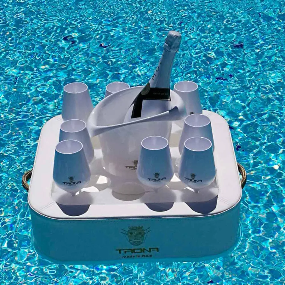 Sofabord - flydende bakke i nautisk miljølæder og Trona plexiglas Viadurini