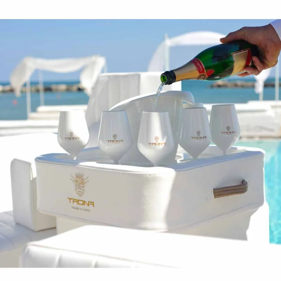 Sofabord - flydende bakke af imiteret læder og plexiglas nautiske Trona Viadurini