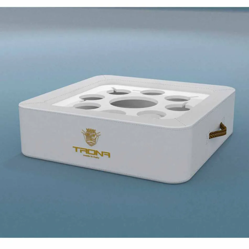 Sofabord - flydende bakke af imiteret læder og plexiglas nautiske Trona Viadurini