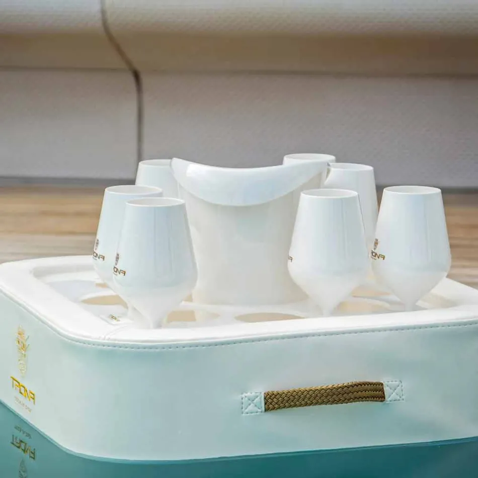 Sofabord - flydende bakke i nautisk miljølæder og Trona plexiglas Viadurini