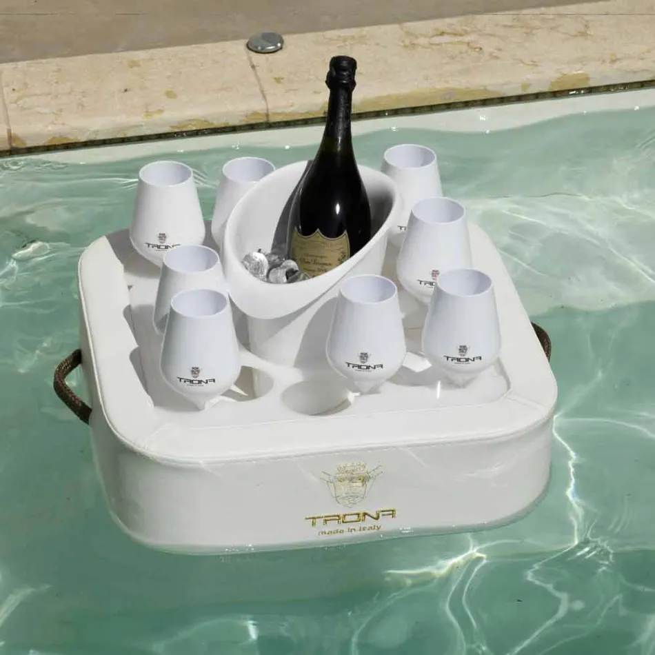 Sofabord - flydende bakke i nautisk miljølæder og Trona plexiglas Viadurini