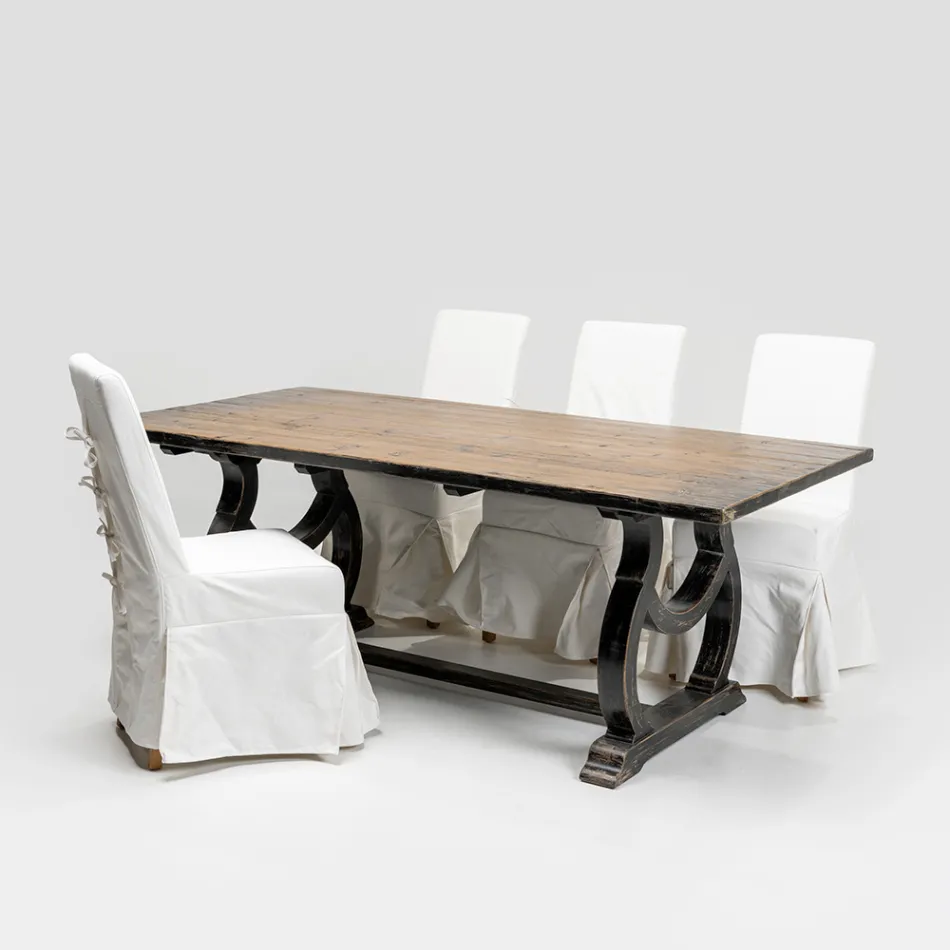 200x100 cm fyrretræsbord med antik vaskebase - Aieta Viadurini