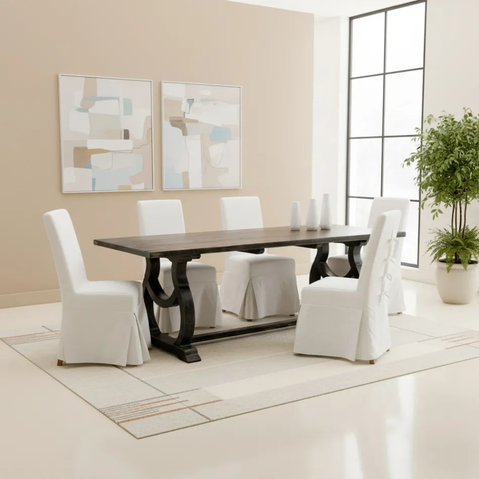 200x100 cm fyrretræsbord med antik vaskebase - Aieta Viadurini