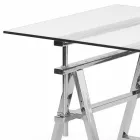 stål / glas højdejusterbar tabel (L190xH72 / 74 / 78xP90cm) Cristal Viadurini
