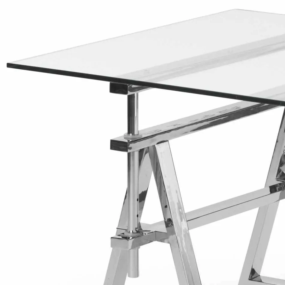 stål / glas højdejusterbar tabel (L190xH72 / 74 / 78xP90cm) Cristal Viadurini