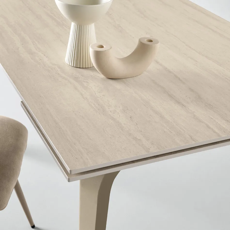 Udtræksbord 160/240x90 cm i sintret sten med marmoreffekt - Samus Viadurini