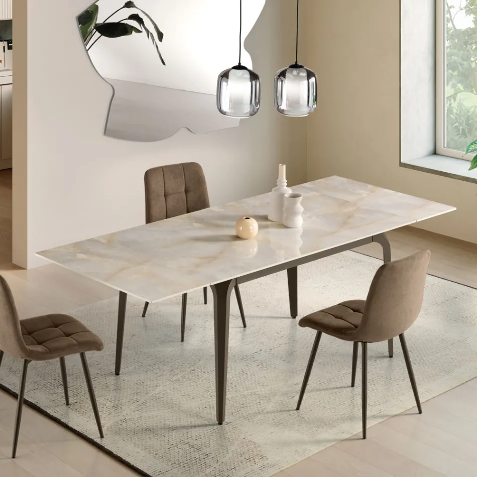 Udtræksbord 160/240x90 cm i sintret sten med marmoreffekt - Samus Viadurini