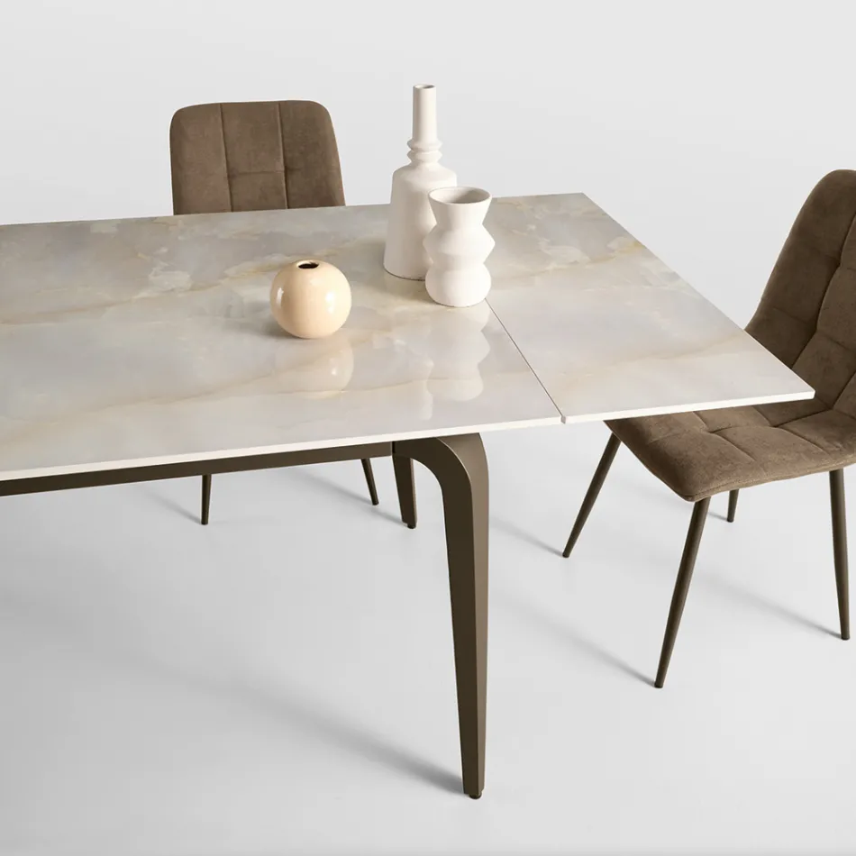 Udtræksbord 160/240x90 cm i sintret sten med marmoreffekt - Samus Viadurini