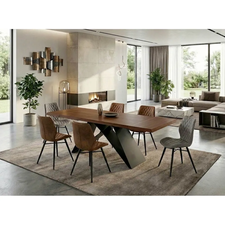 Udtræksbord 160/240x90 cm lavet af valnød og jern - Nodo Viadurini