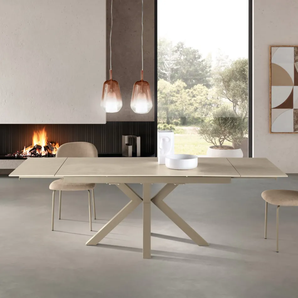 Udtræksbord 160/240x91 cm i sintret sten med marmoreffekt - Palazzo Viadurini