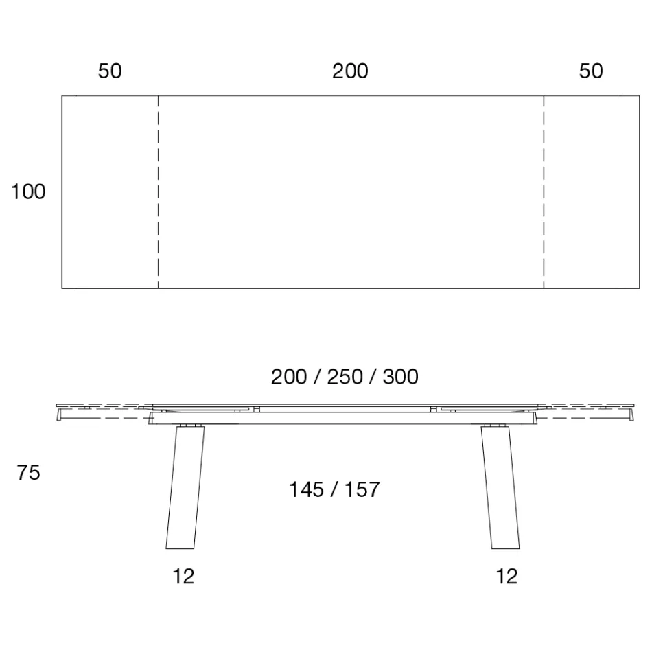 Udtrækkeligt bord 3 m blank keramisk top metalben - Papusca Viadurini