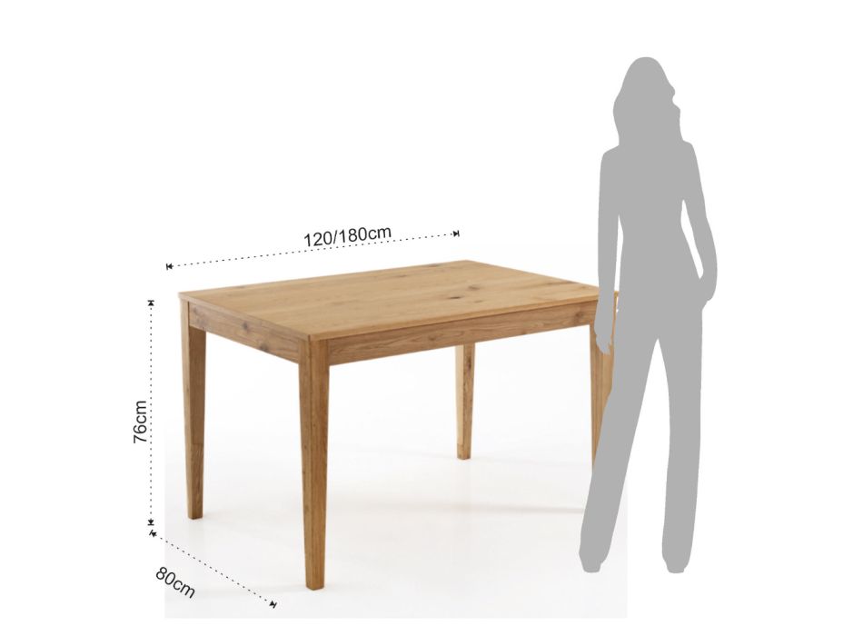 Udtrækbart bord til 180 cm i massiv birketræ - thallium Viadurini