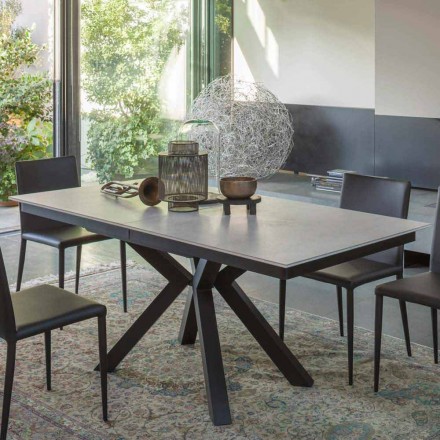 Udtrækkeligt spisebord til 2,8 m i keramiske og metalben - Paoluccio Viadurini