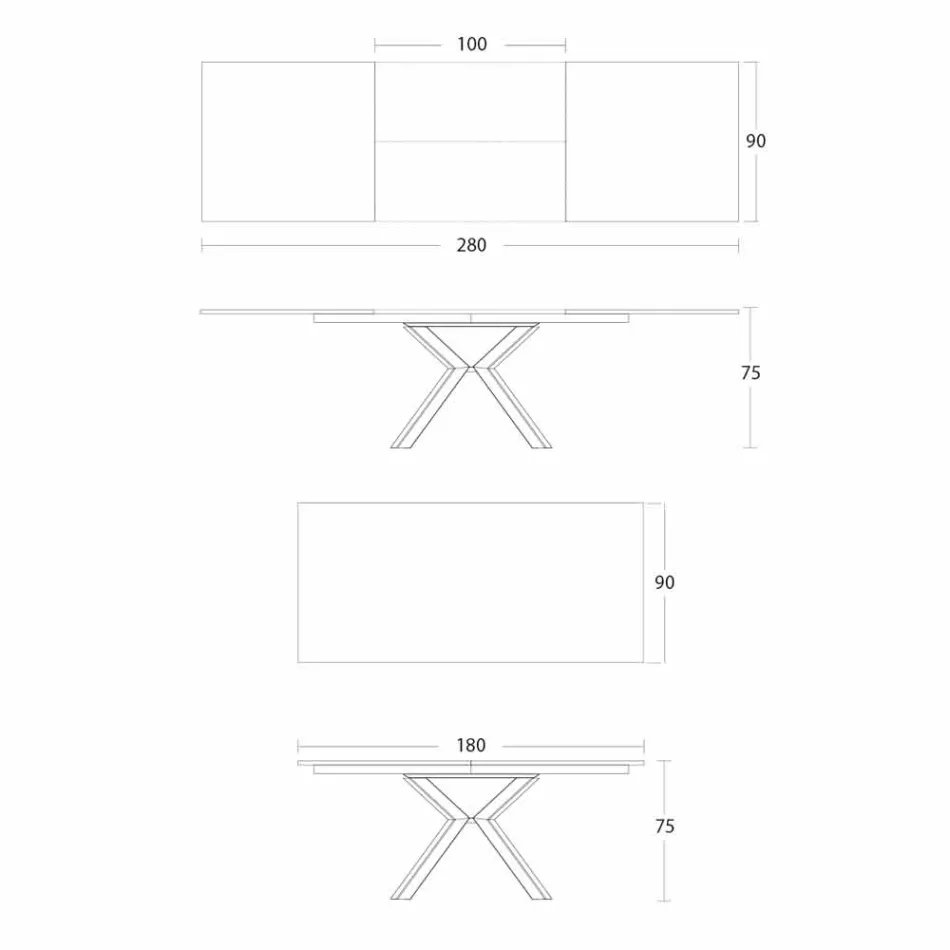 Udtrækkeligt spisebord til 2,8 m i keramiske og metalben - Paoluccio Viadurini