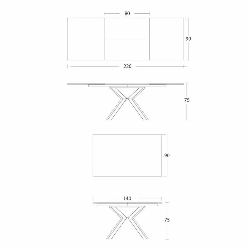 Udtrækkeligt spisebord til 2,8 m i keramiske og metalben - Paoluccio Viadurini